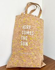 NWOT Anthropologie Cork Blend "Here Comes The Sun" Tote Bag Brown Yellow Women's