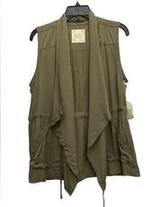 Altar’d State Olive Army Green Vest Drapey Tie Front Pockets Size Large NWT