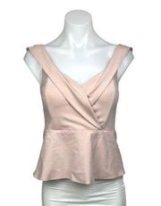 Forever New Pink Shakira Cross Over Off-shoulder Peplum Ponte Zip Top Blouse S