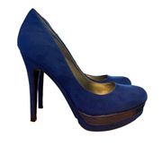 G By Guess Blue Suede Heeled Slip On Shoes Size 8.5M