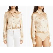 CAMI NYC Belkis Silk Charmeuse Shirt Bodysuit XL Beige Nude