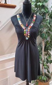 Wrapper Womens Black Polyester Sleeveless Beaded Top Midi Dress Size Small