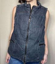 Liz Claiborne Dark Wash Denim Quilted Zippered Pockets Vest Jeans