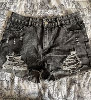 Distressed Black Shorts