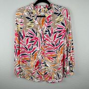 Nic + Zoe Sunrise Floral Multi-Color Pink Long Sleeve Blouse Oversized  XS NWOT