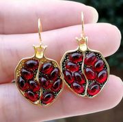 “Persephone” Greek Goddess Pomegranate Seed Garnet Stone Halved Fruit Earrings