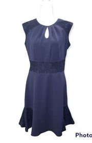 Nanette Lepore Dark Blue Tea Dress With Lace Trim Size 8