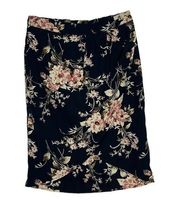 West Kei Faux Wrap Mini Skirt Black Pink Floral Rounded High Low Front Hem