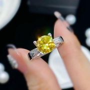 18K White Gold Plated Adjustable Birthstone Yellow Crystal Citrine Ring for Women