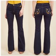 Modcloth Moving and Groovy Embroidered Flare Jeans