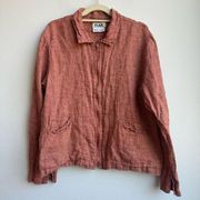 FLAX 100% Linen Full Zip Orange Collar Jacket Women’s Size Small Retro Lagenlook