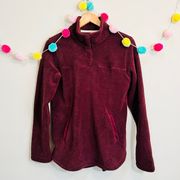 Thread & Supply Burgundy Button Snap Fleece Pullover Sweater Women's Size Small