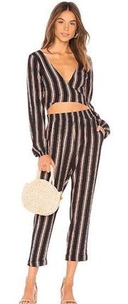 BEACH RIOT Pink Black Striped Dover Set Crop Top Tie Pants Set Cover-Up Small S