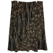 Vintage Coldwater Creek Stretchy Midi Abstract Skirt Black Gold Blue