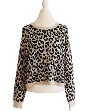 Sincerely Jules Sweater Leopard Print Crew Neck High Low Hem Fuzzy Soft Large