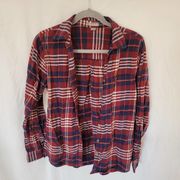 Falls Creek Burgundy White Navy Plaid Button-Down Women's Flannel Size Large