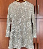 Dress the Population Sequin Lace Overlay Dress Long Sleeve Cream Size Small FLAW