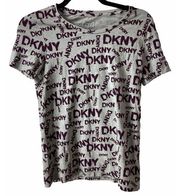 DKNY Shirt Womens XX Small Grey Maroon Logo Print Crew Neck Short Sleeve Tee