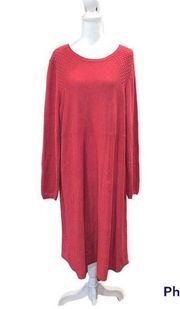 J. Jill Brick Red Knit Long Sleeve Midi Dress Size XL