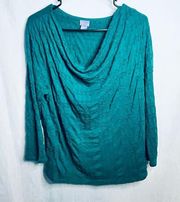 Laura Scott Textured Slouch Neck Teal Blouse Shirt XL