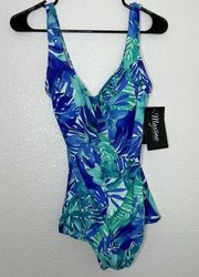 Maxine Of Hollywood Size 14 NWT One Piece Swimsuit Hawaiian Floral Blue