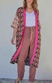 SITA MURT Neon Pink Black Knit Jacquard Structure Flowy Kimono Size 38