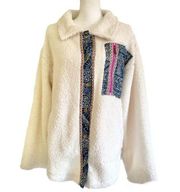 Free People x We The Free Sherpa Jacket Ivory with Blue Patchwork Medium