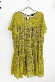 CITY CHIC Chartreuse Lace Overlay Mini Dress Size XXL / 24