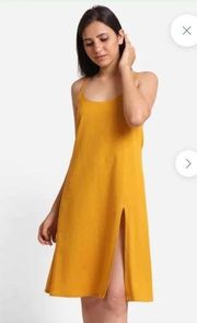 SeamsFriendly Mustard Cotton Flax Strappy Slit Dress