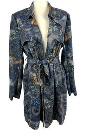 New Anthropologie Solitaire Faux Suede Floral Paisley Trench Coat Jacket Size XL