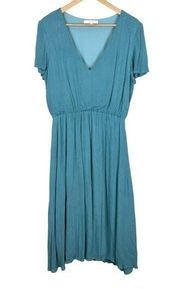 Wayf Dress Womens XXL Blue Midi A-Line Crinkle Short Sleeve Elastic Waist Casual