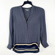 VINCE Blue 100% Silk Sheer Long Sleeves Hidden Button Panel Long Sleeves Top