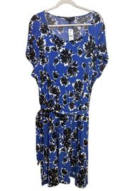 NWT Lane Bryant Printed Knit Kit Fit & Flare Dress Blue/Black Floral Size 22/24