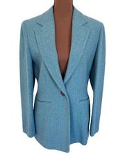 Ann Taylor Vintage Herringbone Wool Lapel Blazer Jacket Muted Teal Size 8