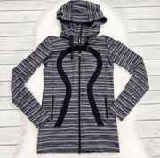 Lululemon  Black and Gray striped Run in Stride Zip Up Hooded Jacket