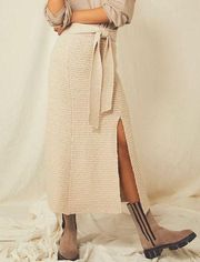 Free People Claudia Knit Front Tie Midi Skirt Medium Oatmeal