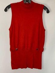 Caché Women's Ribbed Mock Neck Top Knit Blouse Pullover Sleeveless Red Size Larg