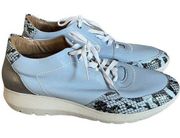 New Baby Blue Leather Snake Print Lace Up Fashion Sneakers