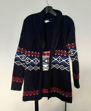 Merona Navy Blue White Red Cozy Cardigan Sweater Size S Fall Winter Holiday