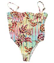 Farm Rio Banana Vichy Printed One-Piece Swimsuit (L)