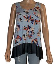 Tropical leaf Print Lace Trim Tank Top