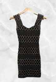 Black and Gold Knitted Mini Dress Bodycon