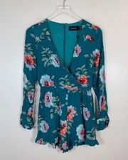 NWT Revolve MINKPINK Pretty Primrose Floral Romper Green Pink Long Sleeve Ruffle