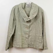 FLAX Linen Button Down Textured Olive Green Jacket