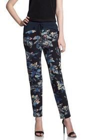 Rebecca Taylor Silk Floral Jogger Pants navy white, Sport chic style 100% silk,