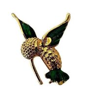 Gold tone and green hummingbird pin