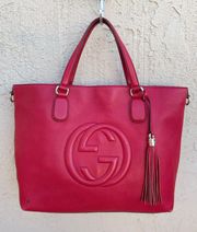 Soho large top handle red leather working tote bag