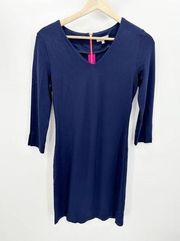 Ellie Kai Navy Blue Long Sleeve Back Zip V-Neck Mini Dress Women's Size 4