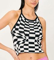 Storets Skyler Checkerboard Halter Top in Black and White