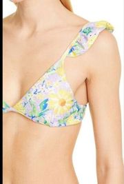 Farm Rio Lemon Dream Floral Print Ruffle Bikini Top Size XS